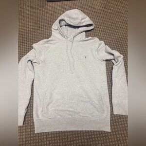 AllSaints Men’s Light Gray Pullover Hoodie - Signature Embroidered Logo